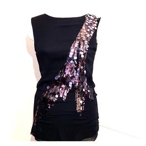 MM Couture black silk tunic with sequin design.